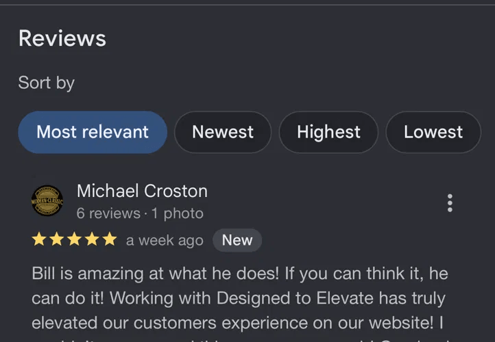 Five-star Google review for Modern Classic Barbershop from Michael