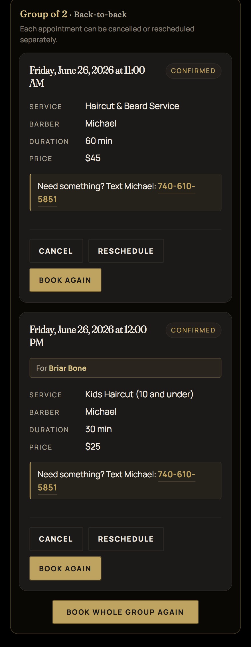 Group + back-to-back booking