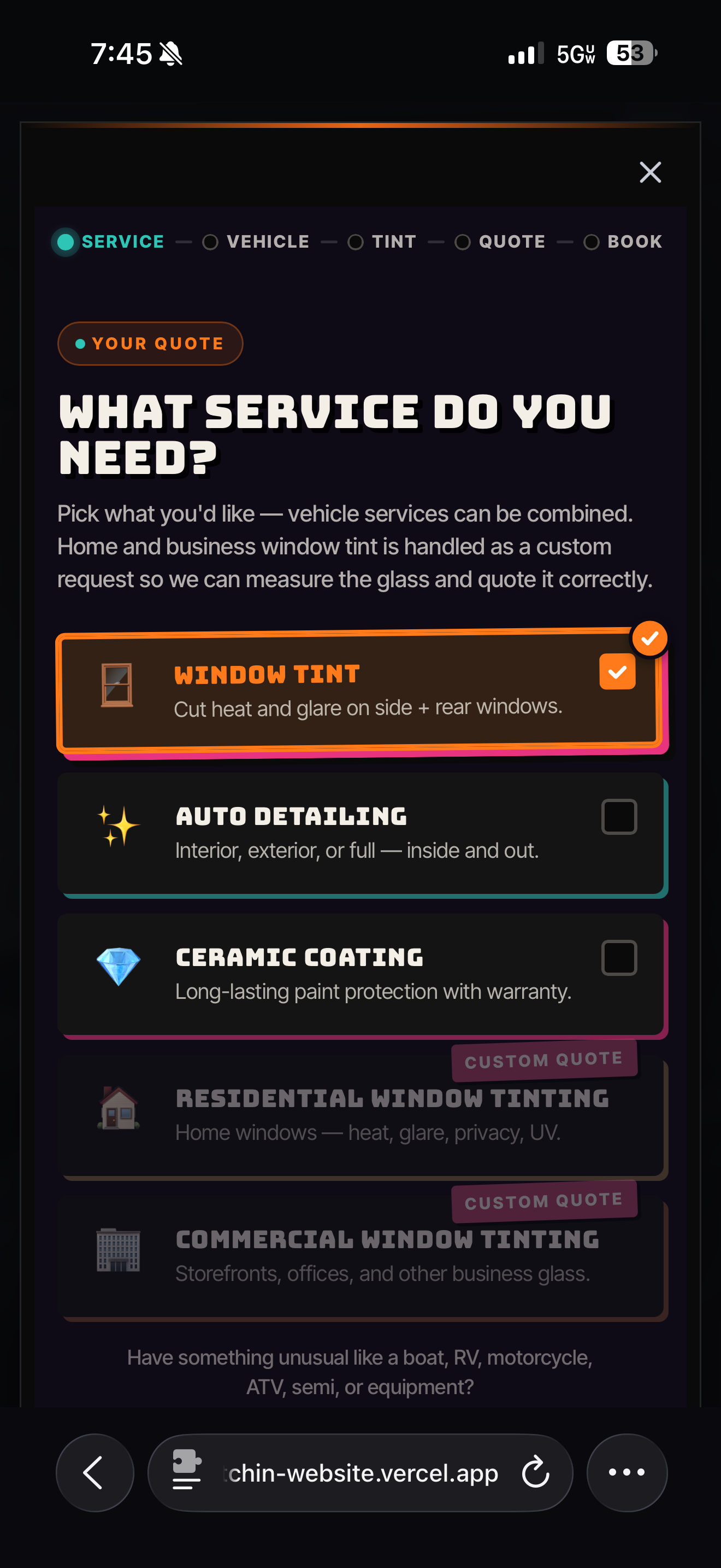 Step 1 · Service selection