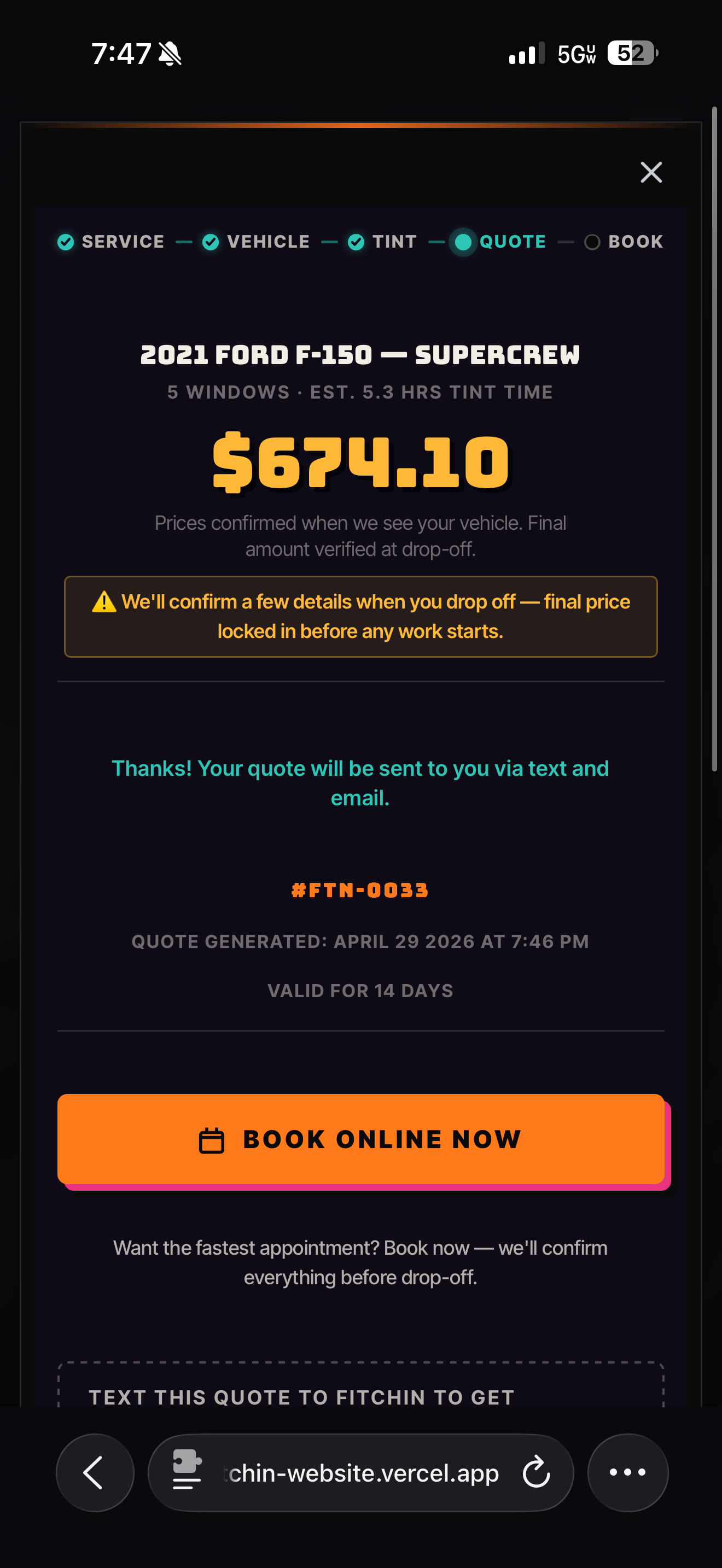 Step 6 · Real quote + booking
